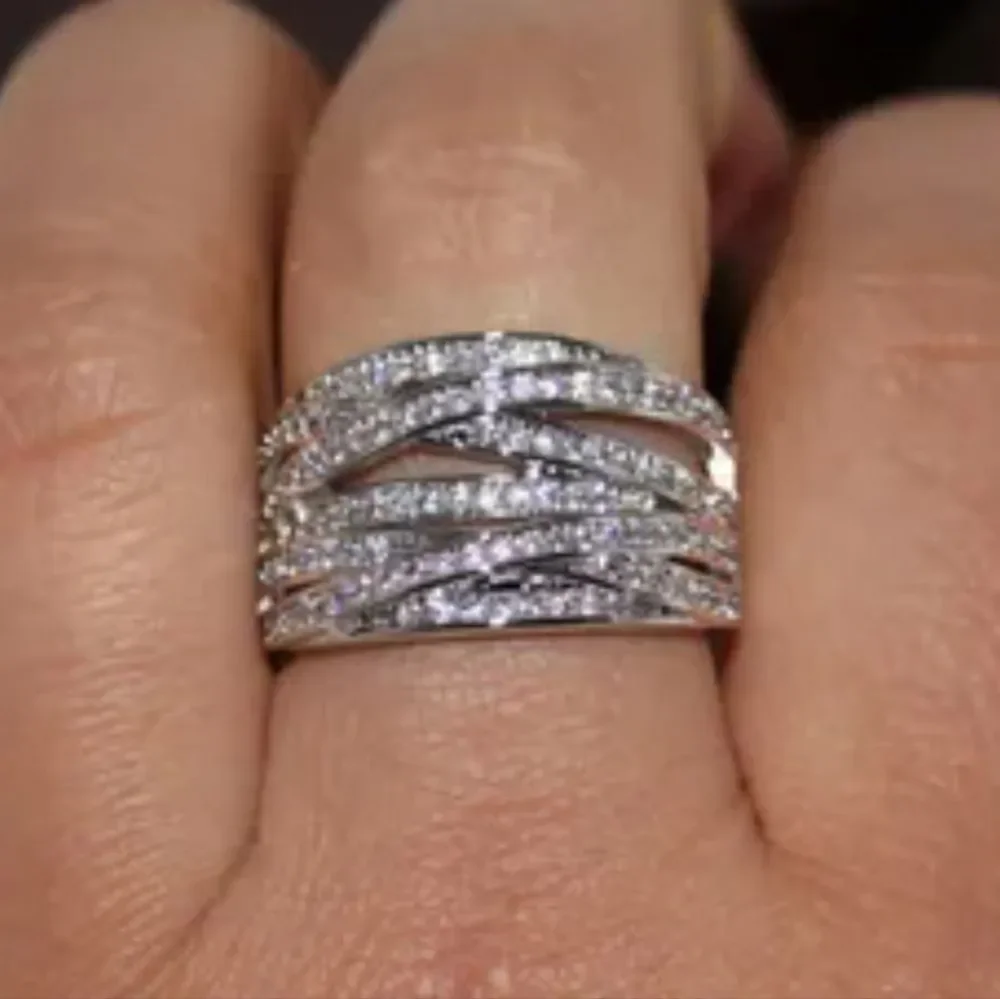 Clear White Sapphire Cocktail Ring on 925 Sterling Silver